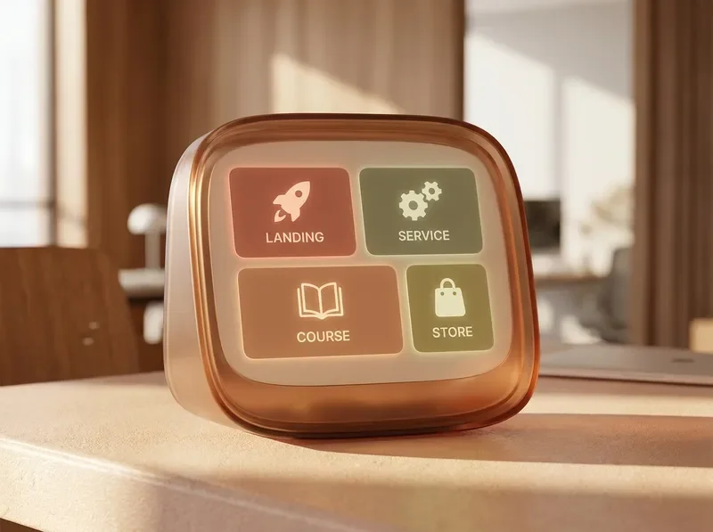 Abstract device mockup showing different web page layouts