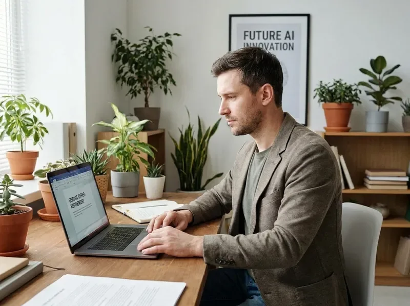 Startup founder clarifying a service offer through a marketing website