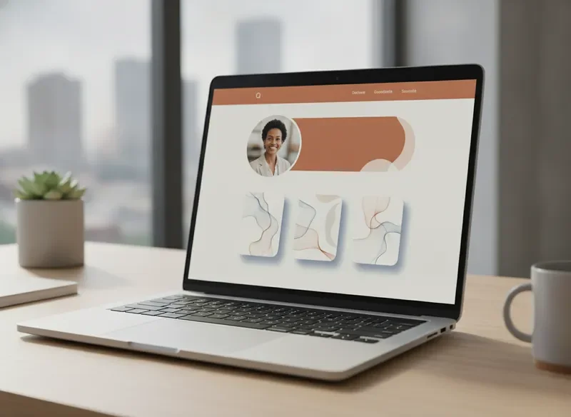 Consultant website mockup with warm terracotta accents and professional layout